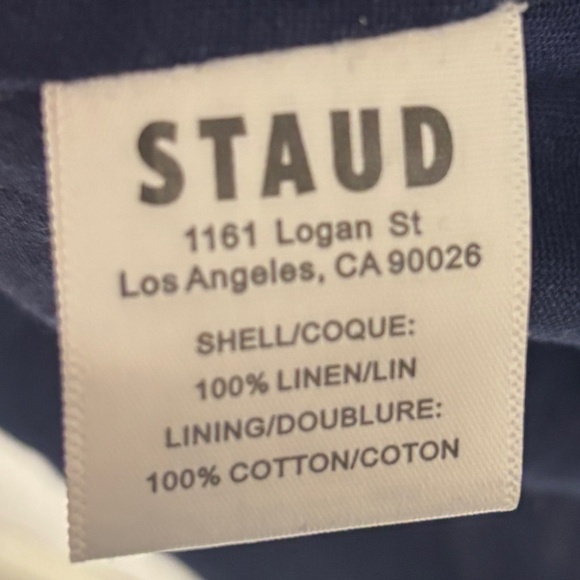 STAUD Navy Blue Linen Tunic Blouse with White Contrast Trim XS Women’s EUC - Picture 3 of 4